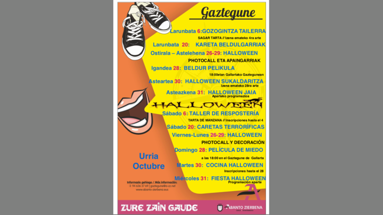 Cartelera para el mes de octubre