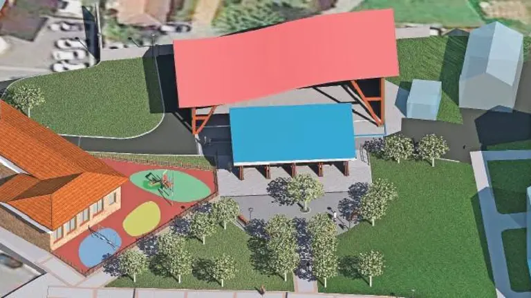 La grada estará fabricada en madera laminada